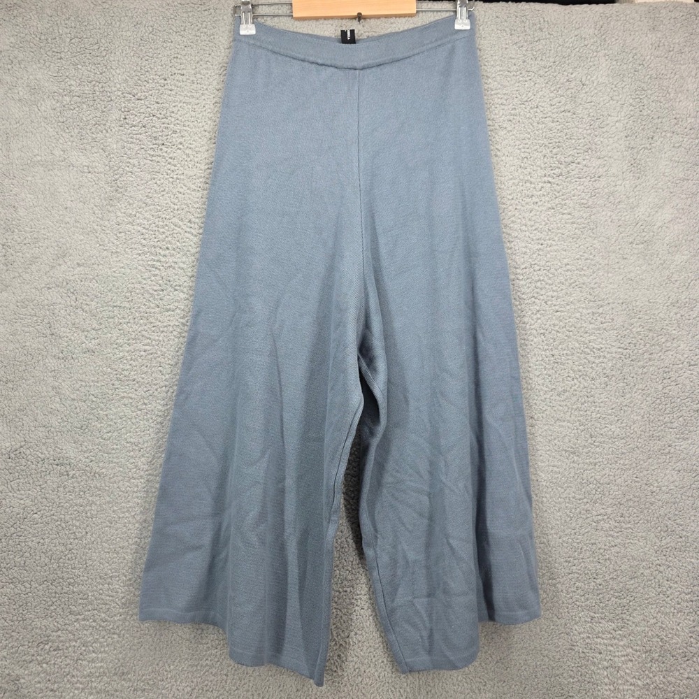 Ioanna Kourbela Wide Leg Knit Cropped Pants Blue Size Large Stretch High‎ Waist